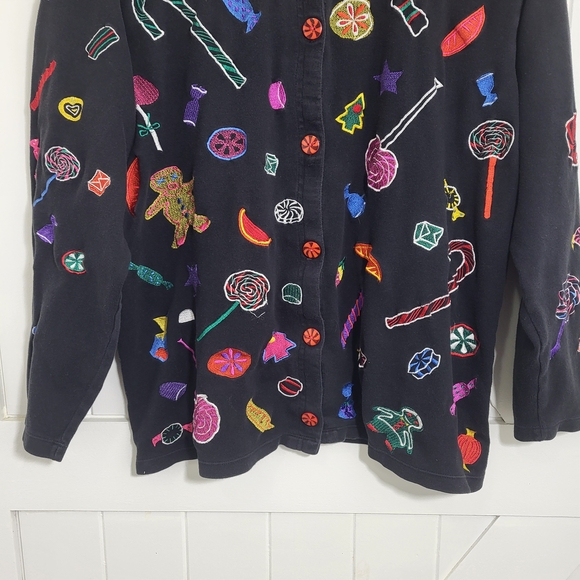 VTG Michael Simon Christmas Embroidered Candy Button Up Cardigan Women's M - Picture 3 of 9